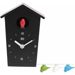 KOOKOO Birdhouse Mini Negro, pequeño Reloj cucu Design Moderno, Sonidos de 12 Aves o Cuco, pájaros cantores