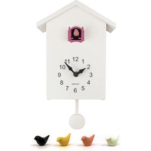 WALPLUS Reloj de Cuco Blanco y Rosa - Reloj de Péndulo Moderno e Infantil - Despertador Decorativo Vintage DIY para Habitación, Salón y Hogar