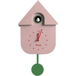Fisura - Reloj de Cuco Rosa con dial Verde. Reloj Pared. Reloj Pared Original para Regalo. 3 Pilas AA no Incluidas. Medidas: 21,5 x 8 x 41,5. Plástico ABS.