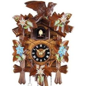 Eble - Reloj de cuco de 22 cm de madera auténtica pintada, con sonido, funcionamiento a pilas y mecanismo de cuarzo