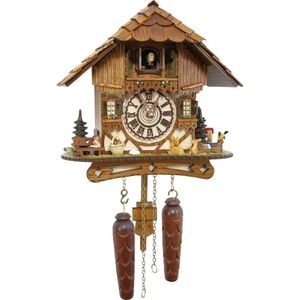Cuckoo-Palace Reloj de Cuco alemán - Chalet romántico Valle De Los Molinos de la Selva Negra - con Animales Maravillosos con Movimiento de Cuarzo 26cm de Altura