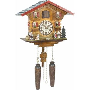 ISDD Cuckoo Clock TU 449 QTM HZZG - Reloj cucú de cuarzo, diseño "Casa suiza con música, color nogal