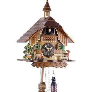 Engstler Reloj de cuco de madera auténtica de la Selva Negra con mecanismo de cuarzo a pilas y llamada de cuco - Oferta de relojes Park Eble Schwarzwaldhaus 29cm- 429 Q