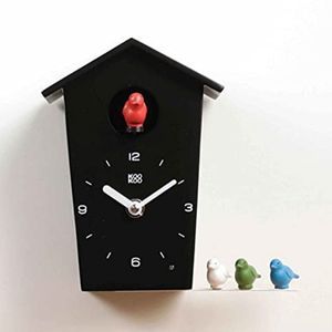 KOOKOO Birdhouse Mini Negro, pequeño Reloj cucu Design Moderno, Sonidos de 12 Aves o Cuco, pájaros cantores