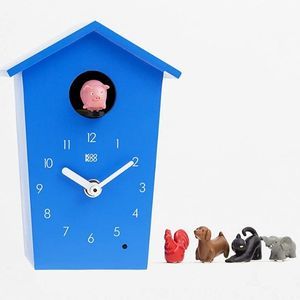 KOOKOO AnimalHouse Azul, pequeño Reloj Cuco de Pared con Sonidos de 5 Animales de Granja, grabaciónes Naturales, Cuco Design Moderno