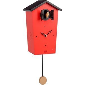 KOOKOO Birdhouse Rojo, Reloj cucu Design Moderno, Sonidos de 12 Aves o el Cuco, Reloj pájaros cantores c. péndulo