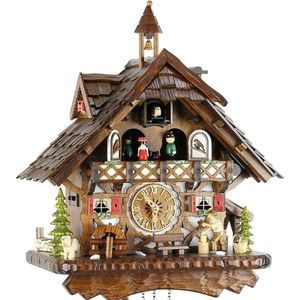 Reloj de cuco de madera real de Eble, mecanismo de cuarzo con pilas, con música, casa de la Selva Negra de 42 cm- 22305