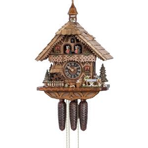 Alemán Reloj de cuco - estilo Chalet - mecanismo con cuerda para 8 días - 39 cm - Auténtico reloj de cuco del bosque negro - de Hönes