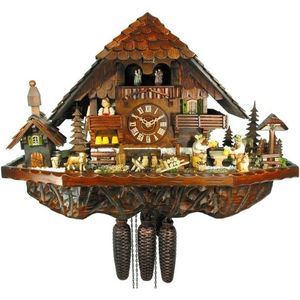 August Schwer Alemán Reloj de Cuco - Estilo Chalet - Mecanismo con Cuerda para 8 días - 43 cm - Auténtico Reloj de Cuco del Bosque Negro