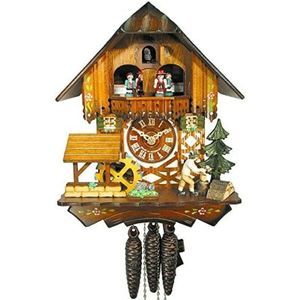 August Schwer Alemán Reloj de Cuco - Estilo Chalet - Mecanismo con Cuerda para 1 día - 30 cm - Auténtico Reloj de Cuco del Bosque Negro
