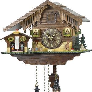 ISDD Cuckoo Clock TU 415 Q - Reloj cucú de cuarzo, diseño "Casa suiza con casita meteorológica", color nogal