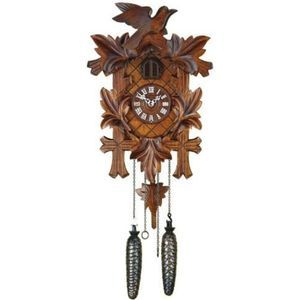 Trenkle Uhren Alemán Reloj de Cuco - con Mecanismo de Cuarzo - Tallado en Madera - 35 cm - Auténtico Reloj de Cuco del Bosque Negro